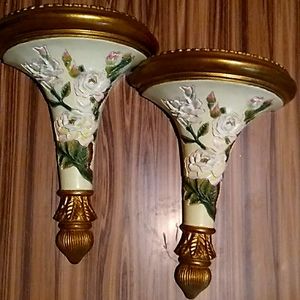 X2 Vintage Corbel Shelves w 3D Rose Pattern and Golden Bronze Accents